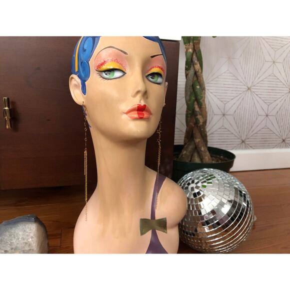 Artisan Handmade Extra long shoulder duster gold stone stars chain earrings 7” - Picture 5 of 11